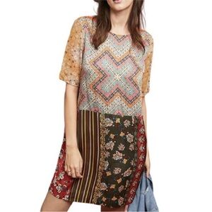 Anthropologie Tiny Silk Multicolor Patchwork Mini Dress xxs